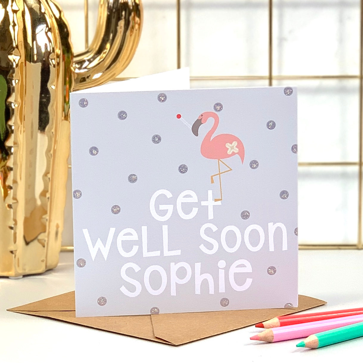 Get Well Soon Flamingo Card