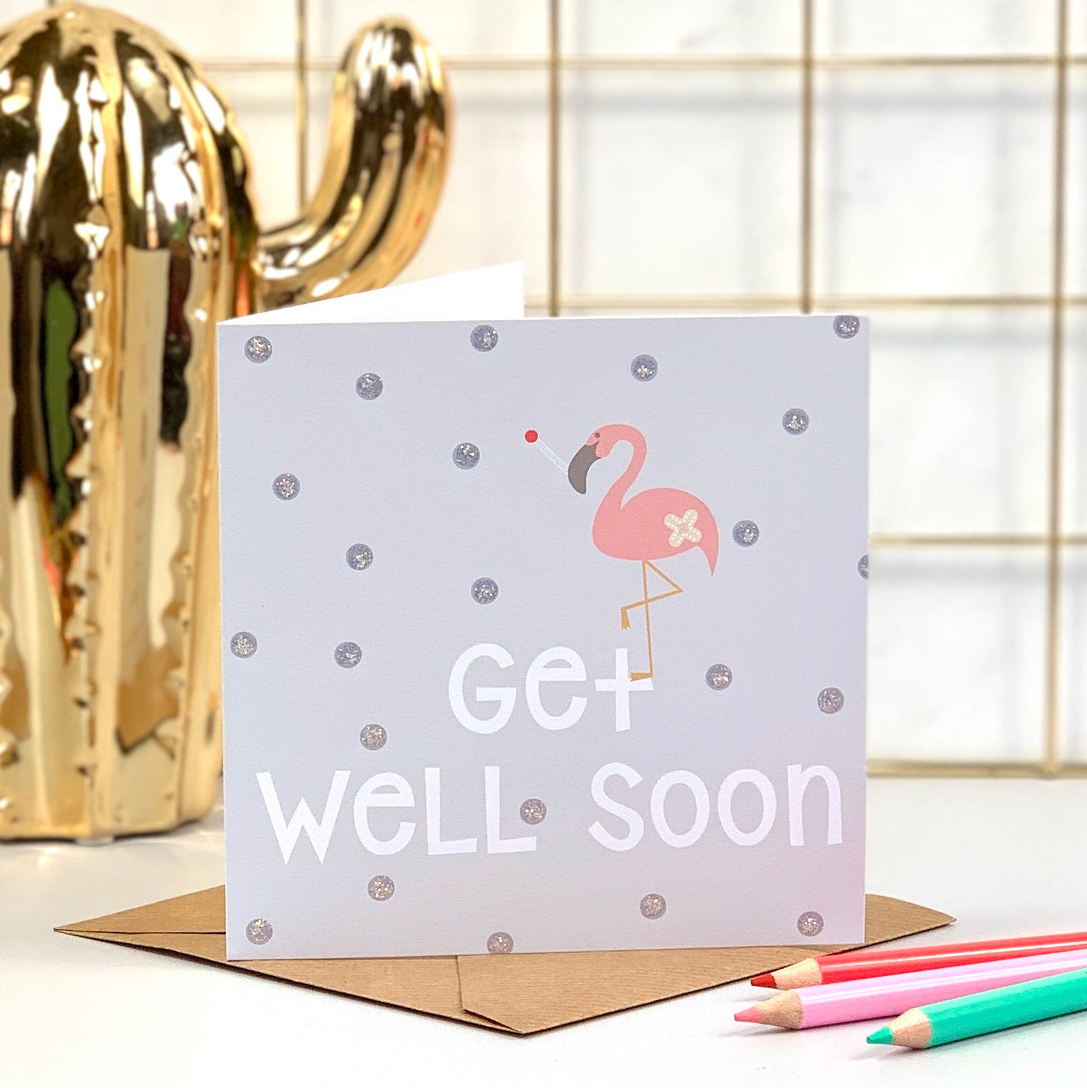 Get Well Soon Flamingo Card