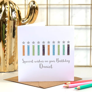 Personalised Happy Birthday Candles Glitter Card