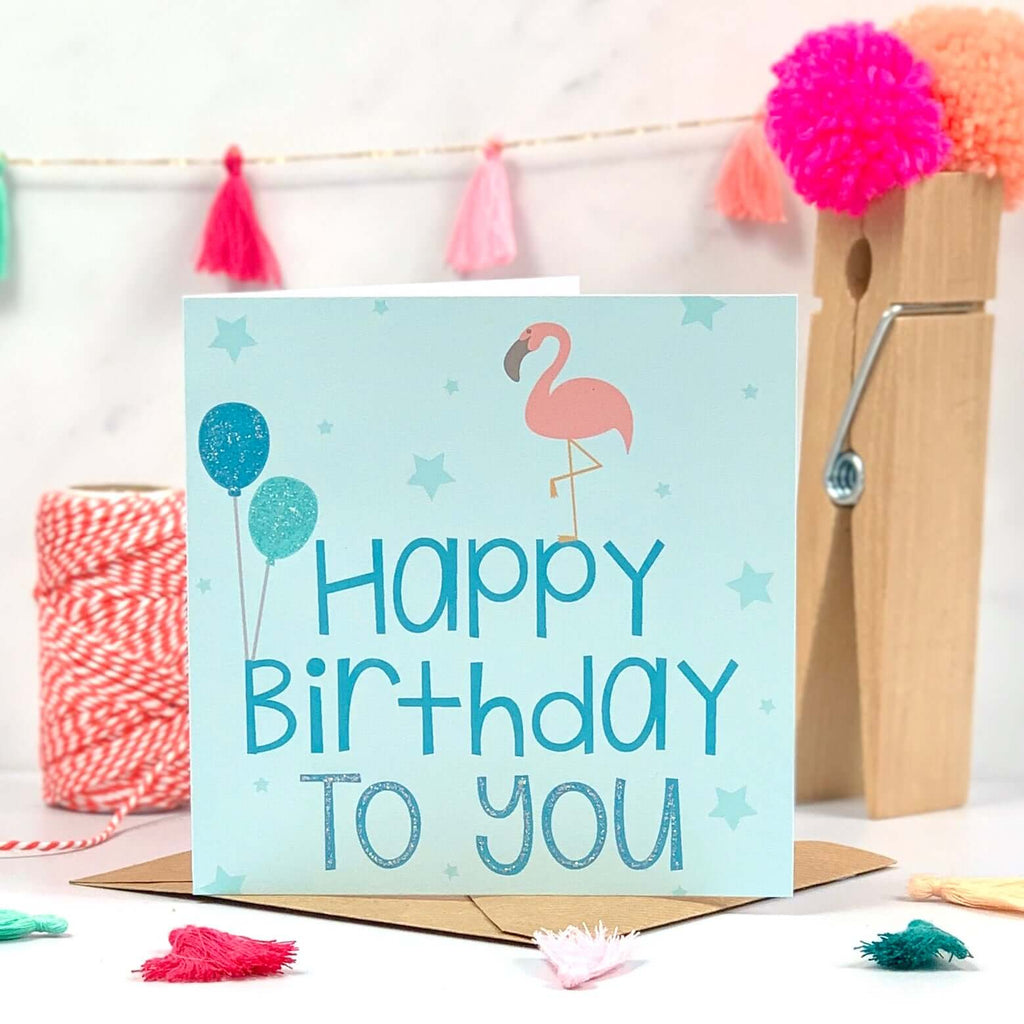 Happy Birthday Blue Flamingo Card