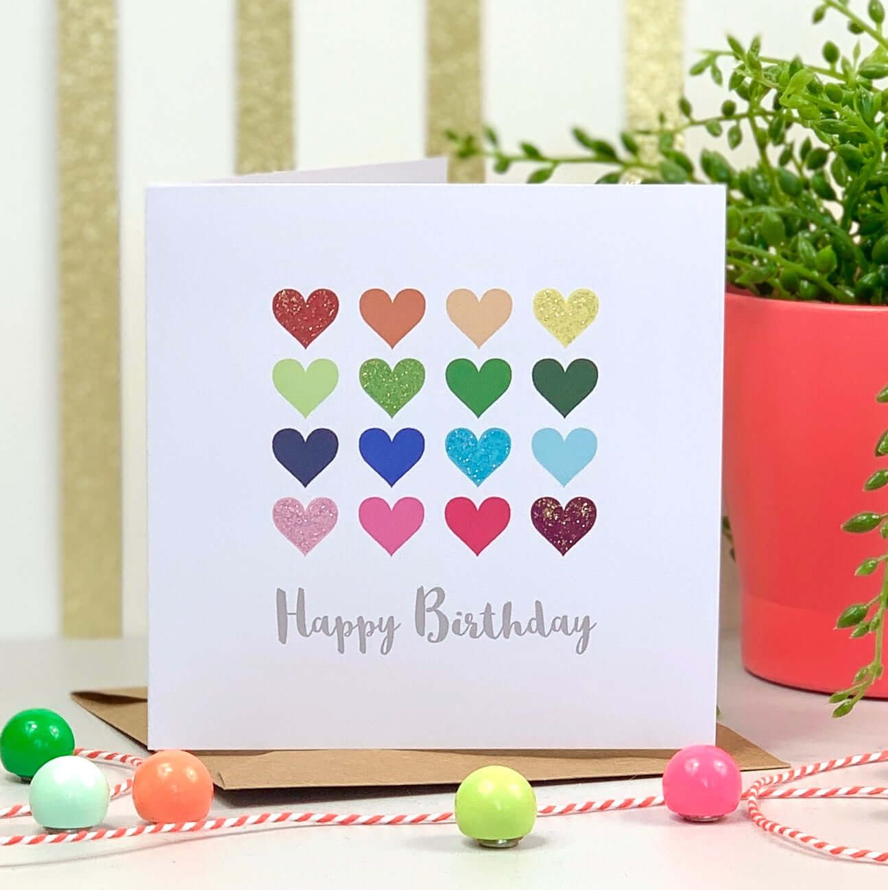 Happy Birthday Glitter Card with Hearts