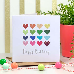 Happy Birthday Glitter Card with Hearts
