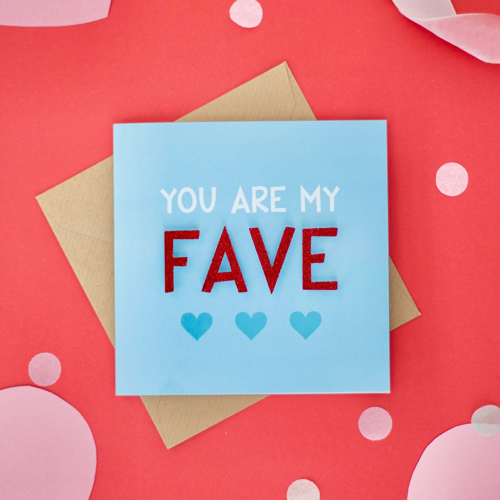 Fave Valentines Day Glitter Card with Hearts