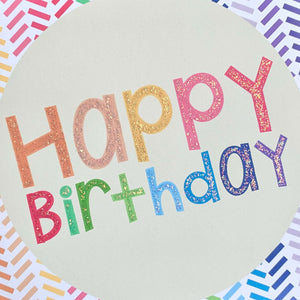 Colourful Rainbow Chevron Birthday Card with Glittered 'Happy Birthday'