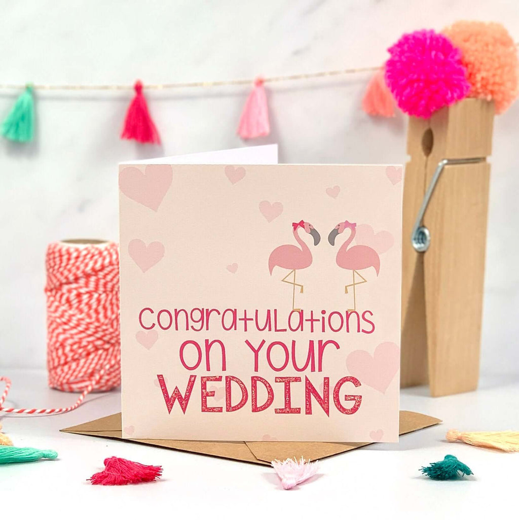 Mrs and Mrs Flamingo Wedding Card