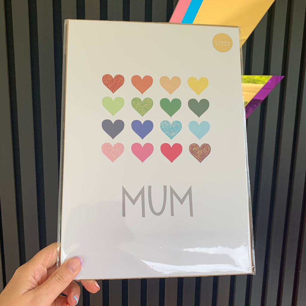 Mum Glitter Hearts Print