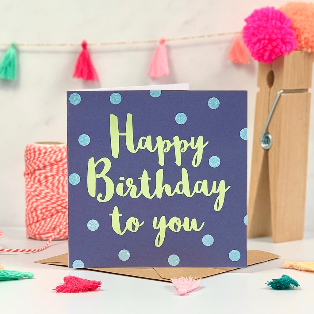 Navy Blue Birthday Card with Glittery Light Blue Spots