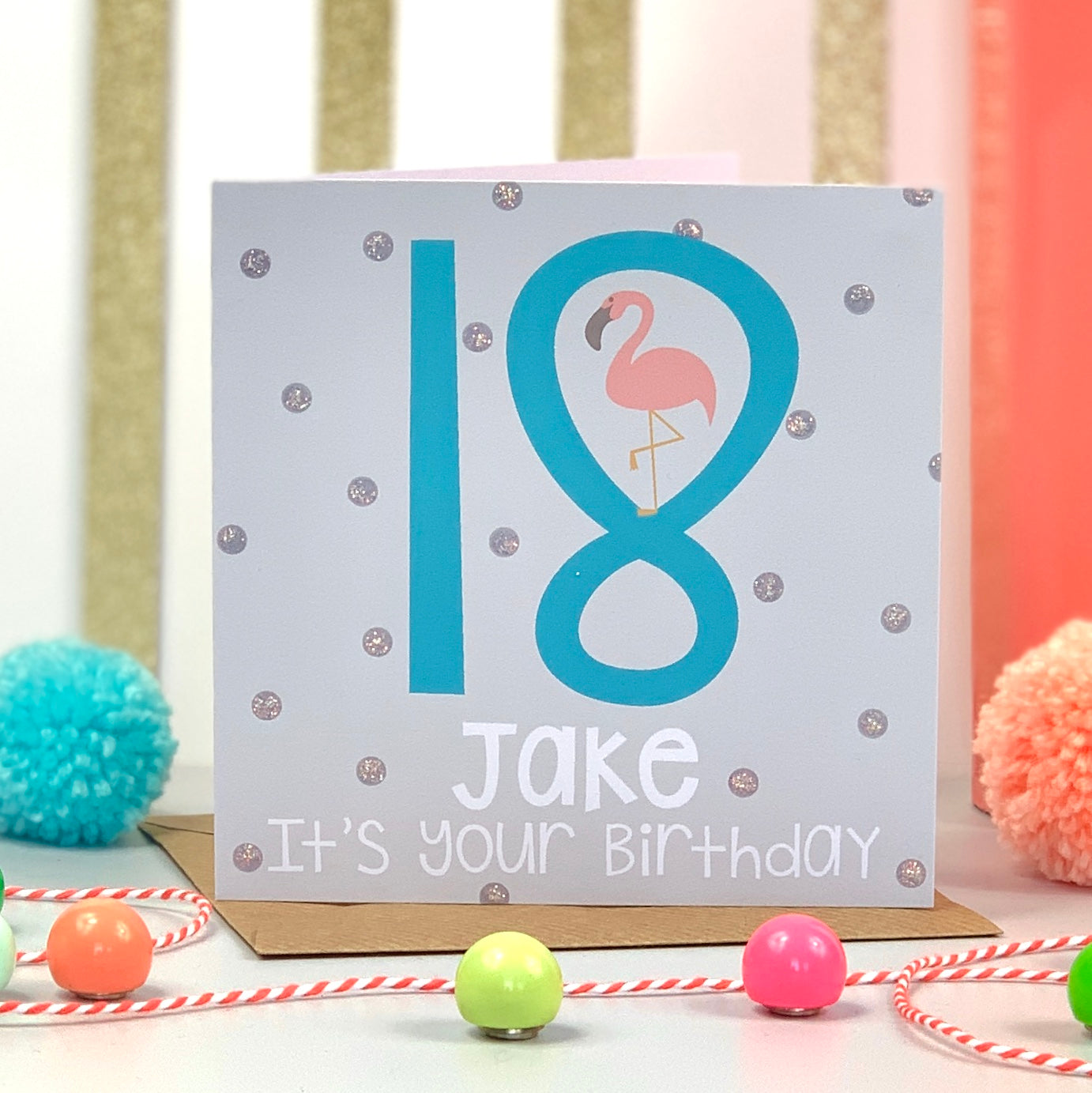Personalised 18th Flamingo Blue Birthday Card