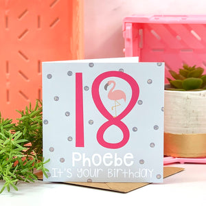 Personalised 18th Flamingo Hot Pink Birthday Card