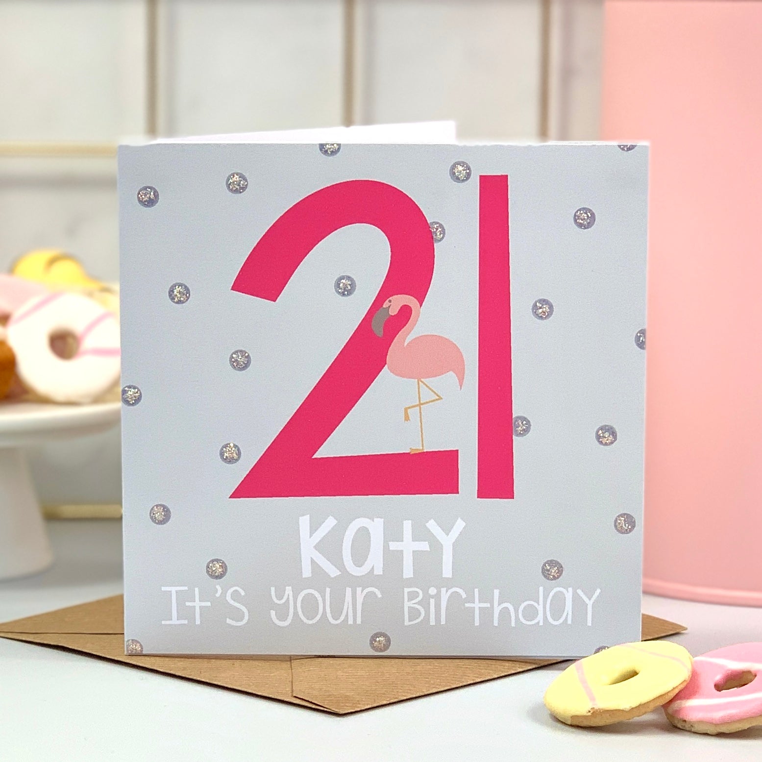 Personalised 21st Flamingo Hot Pink Birthday Card