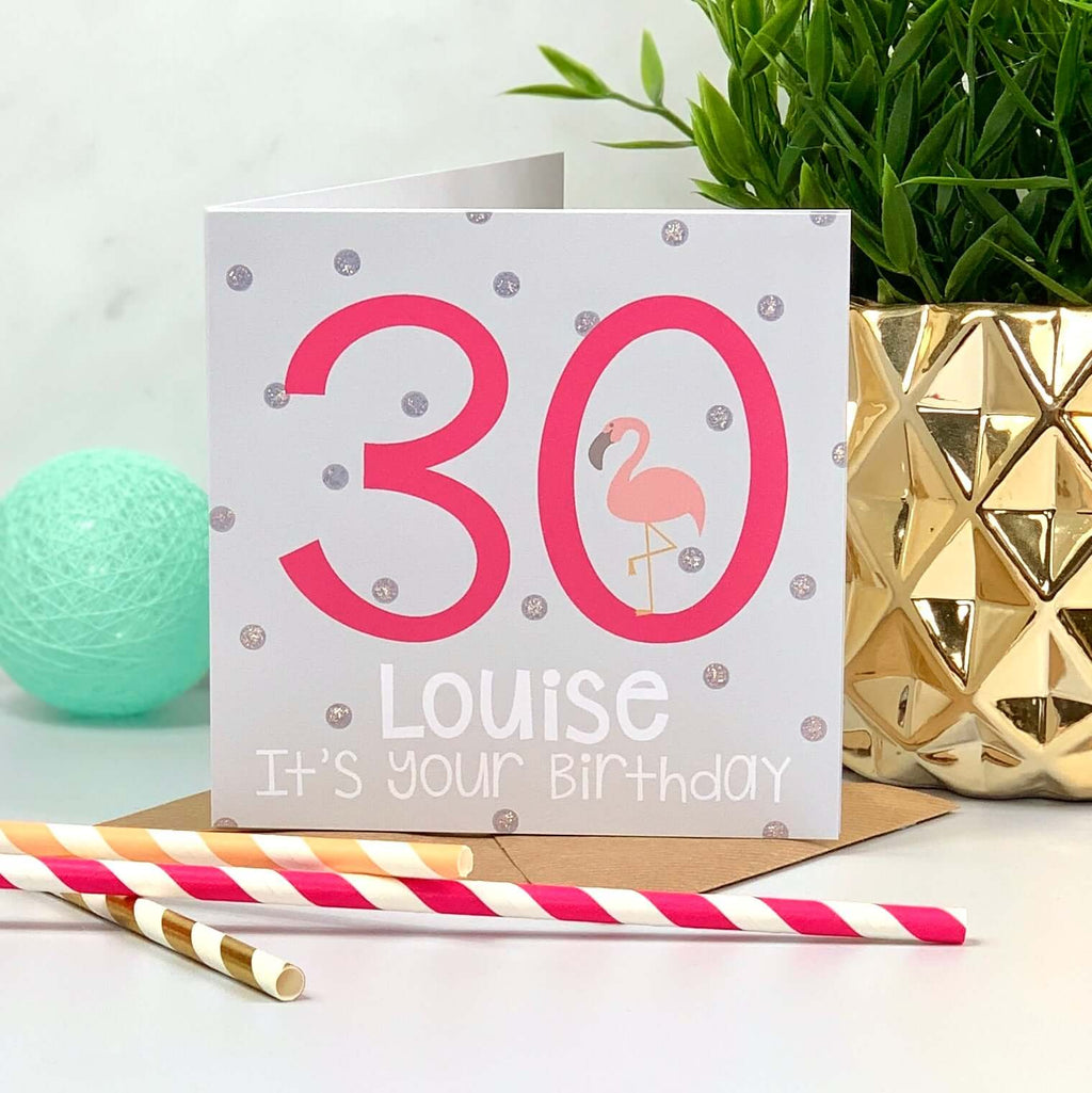 Personalised 30th Flamingo Hot Pink Birthday Card