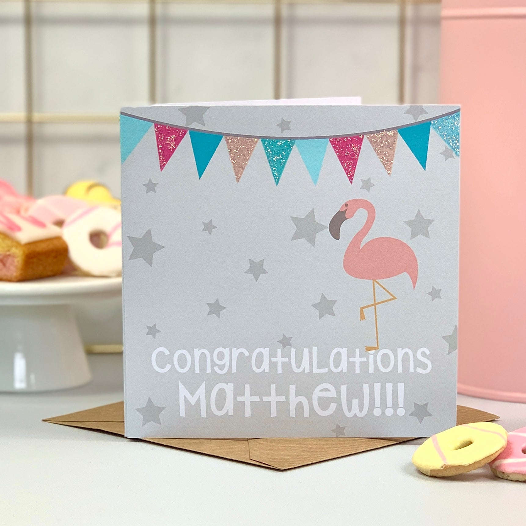 Personalised Congratulations Flamingo Card