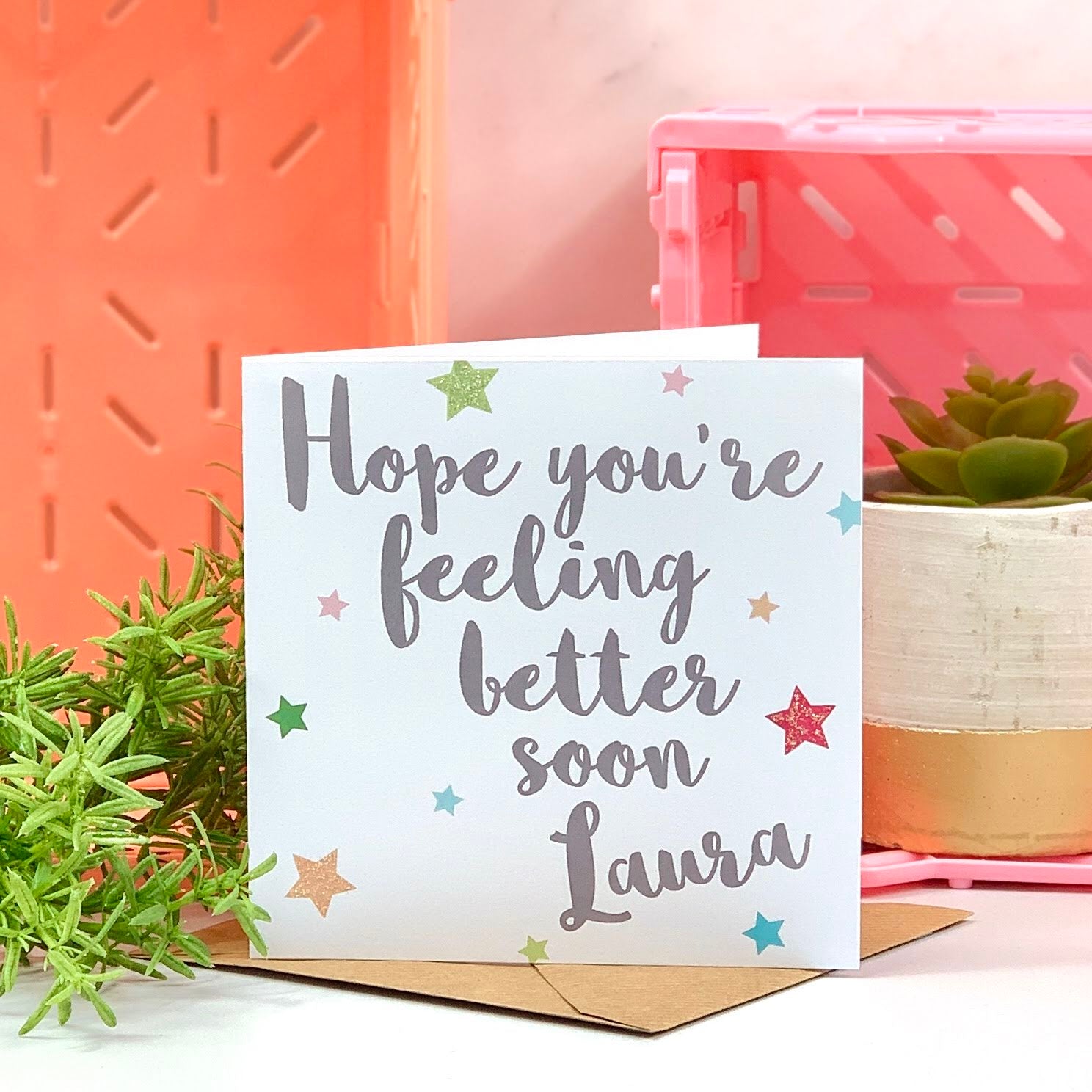 Personalised Get Well Soon Glitter Star Card