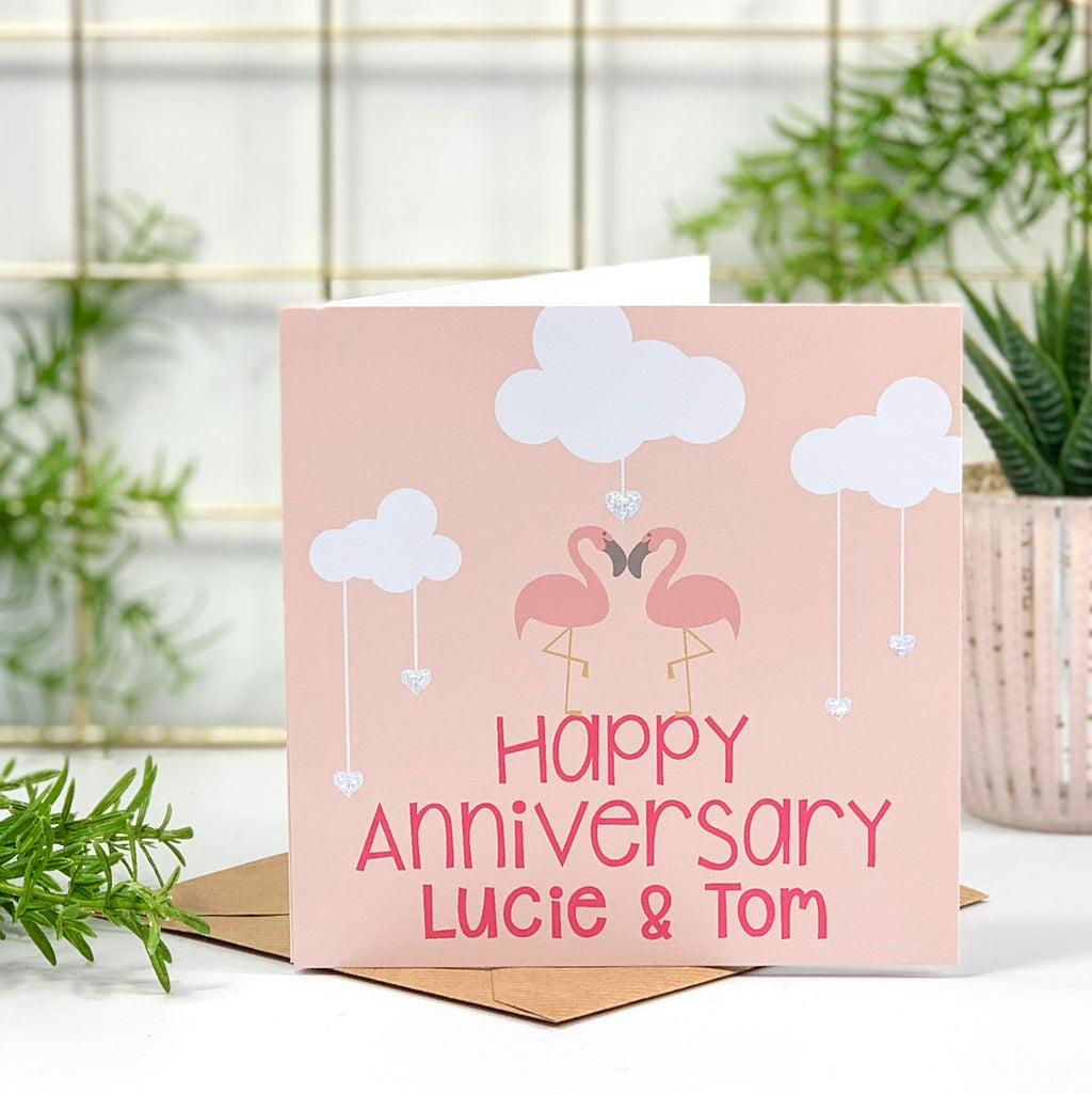 Personalised Happy Anniversary Flamingo Card