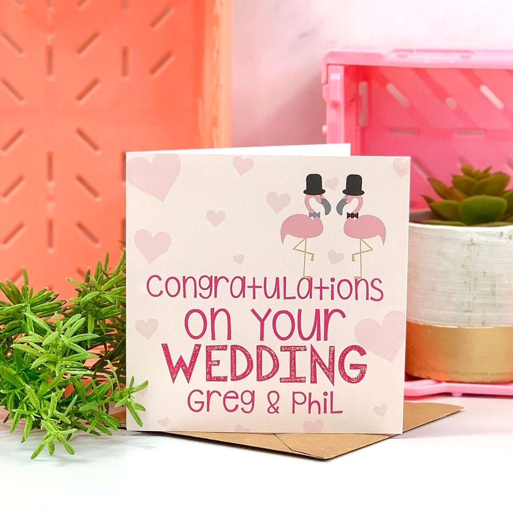 Personalised Mr & Mr Wedding Card in Coral and Pink