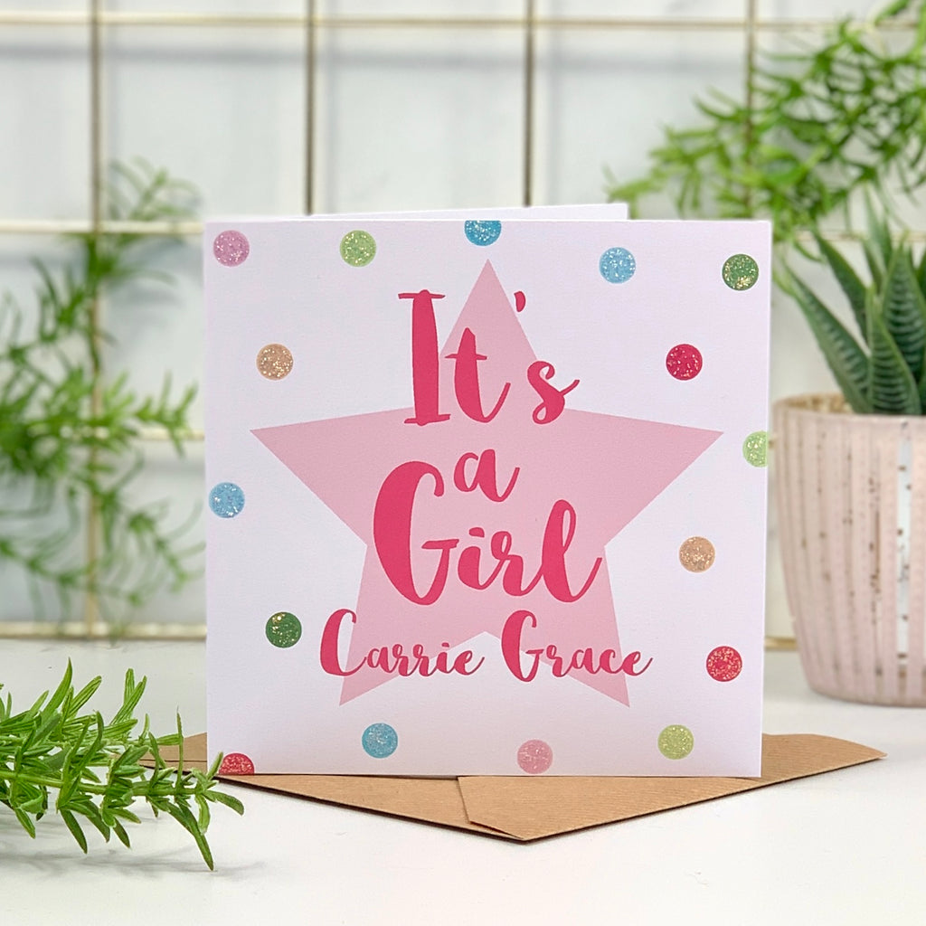 Personalised It's A Girl New Baby Card
