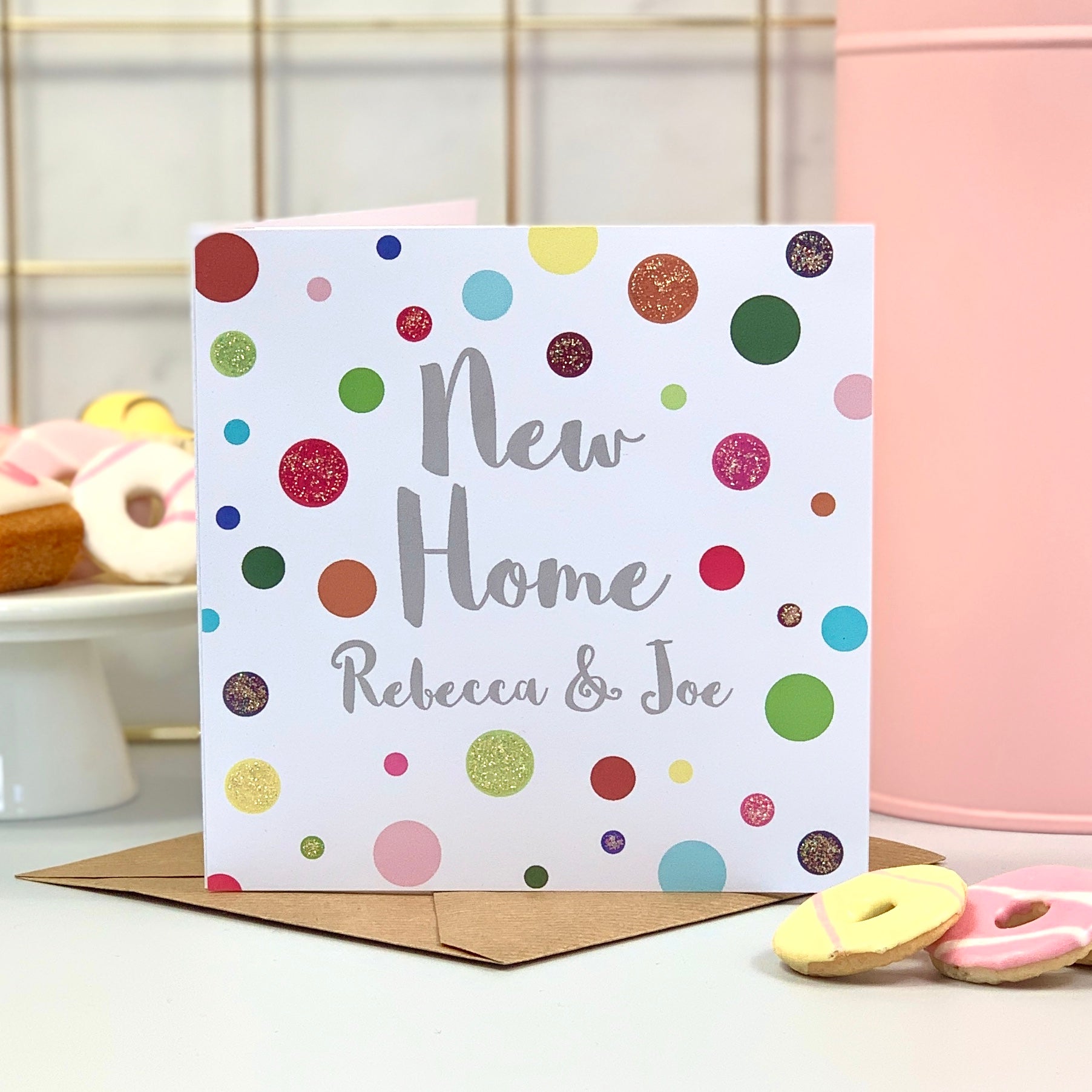 Personalised New Home Glittery Card with Spots