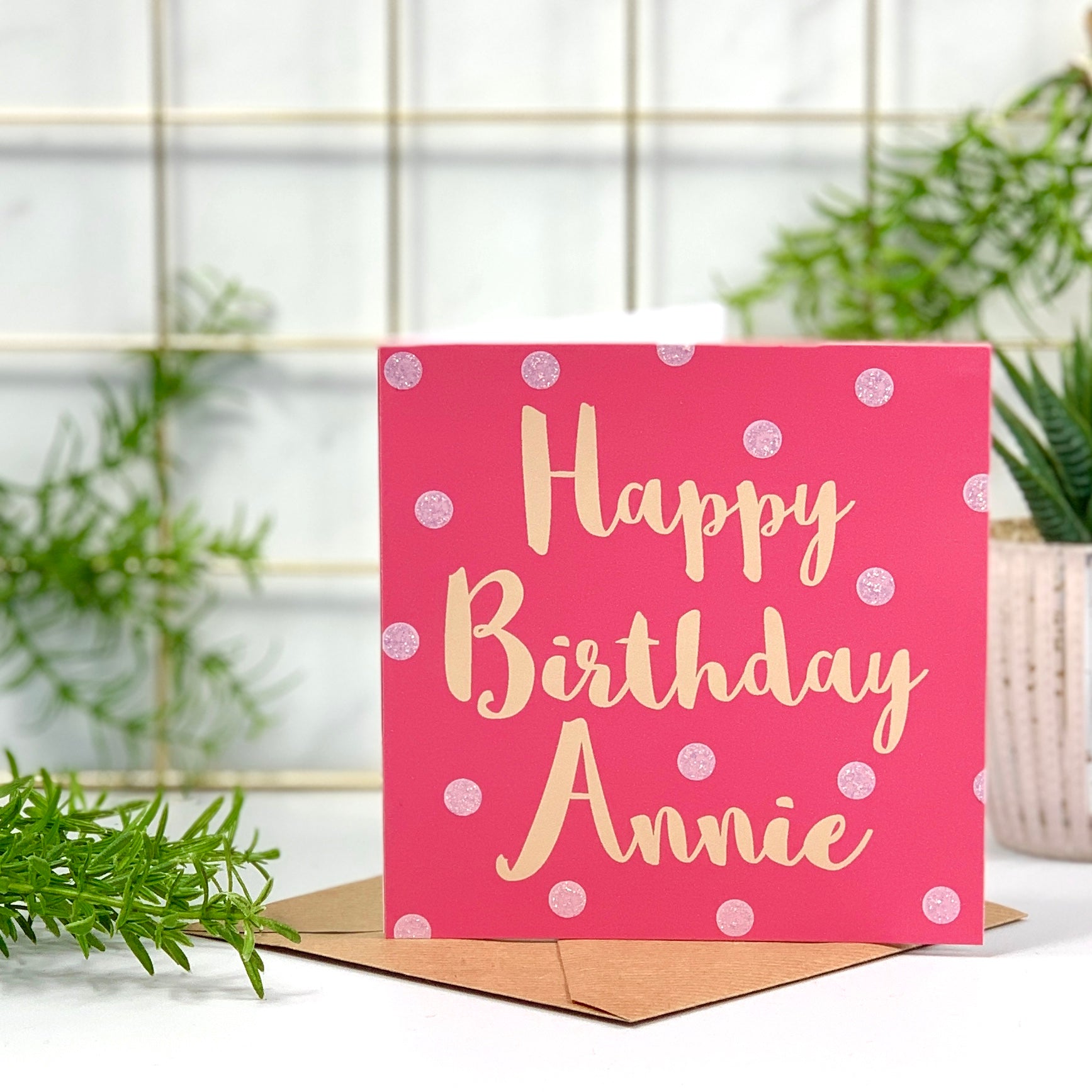 Personalised Happy Birthday Pink and Peach Spots Card