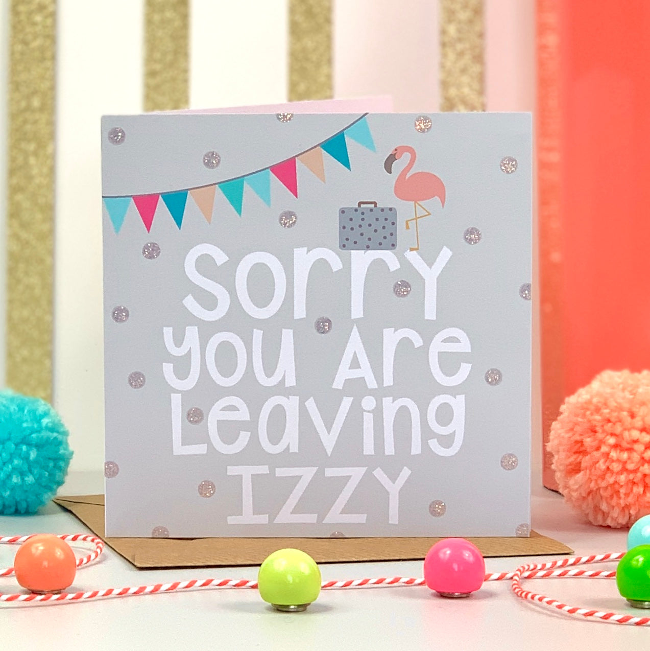 Personalised Sorry You Are Leaving Flamingo Card