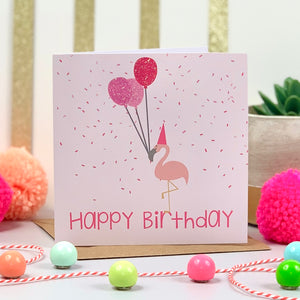 Confetti Flamingo Birthday Card