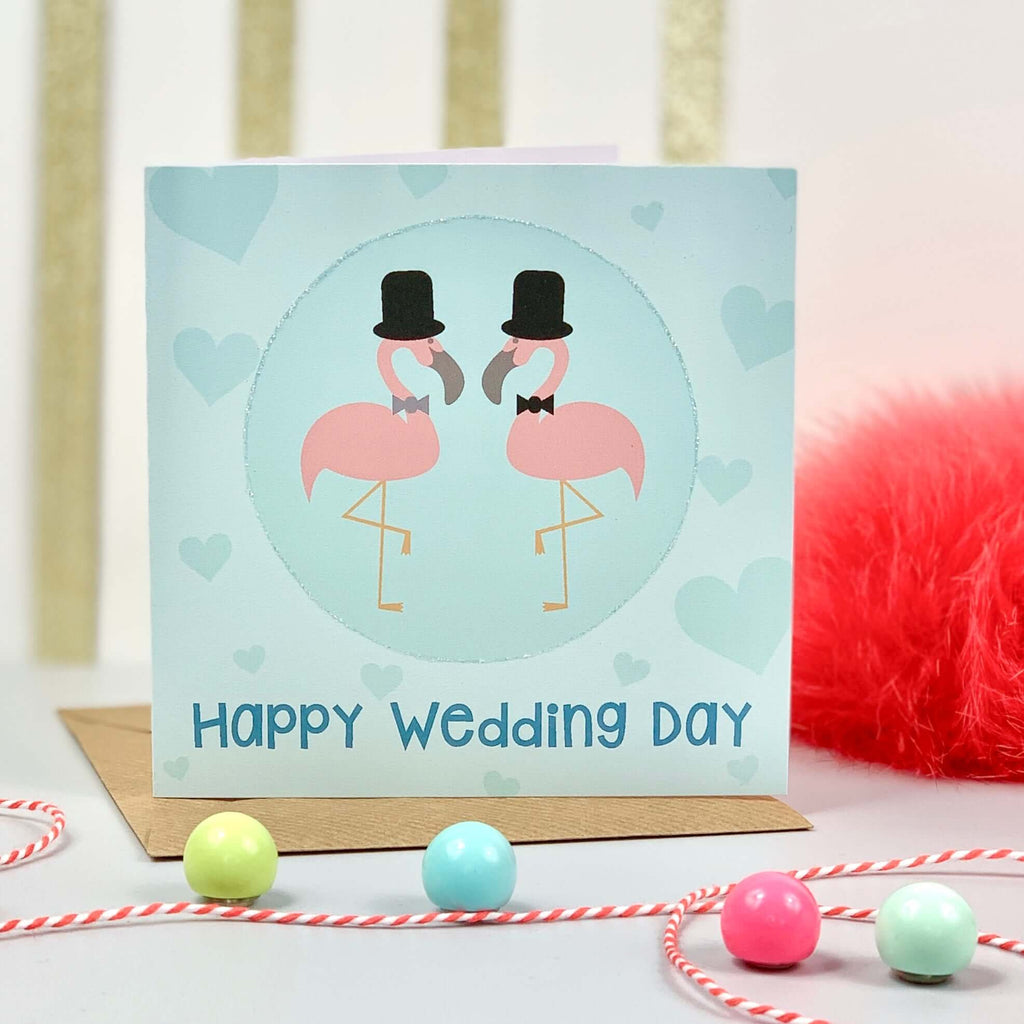 Wedding Card with Mr and Mr Flamingo Couple