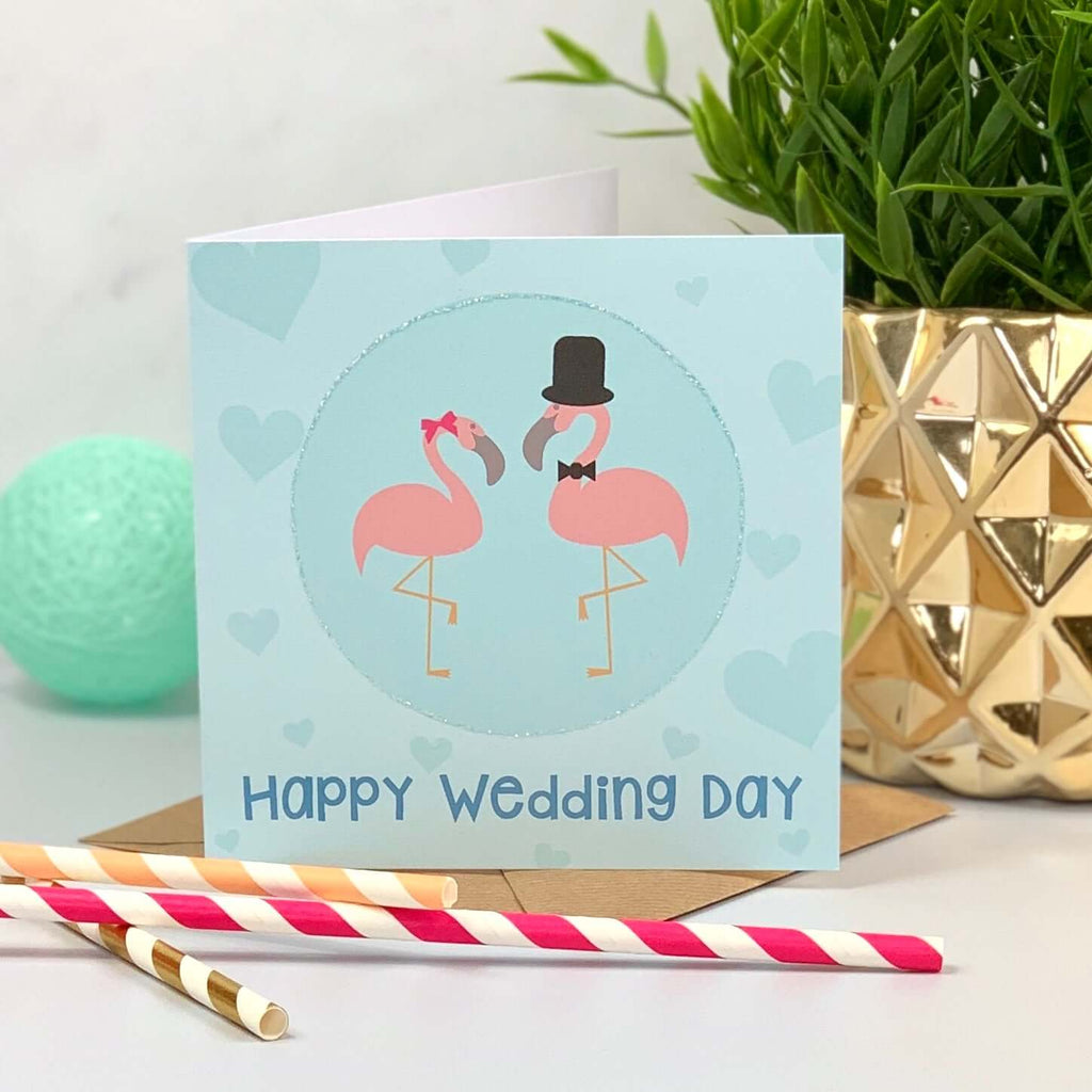 Wedding Card with Mr and Mrs Flamingo