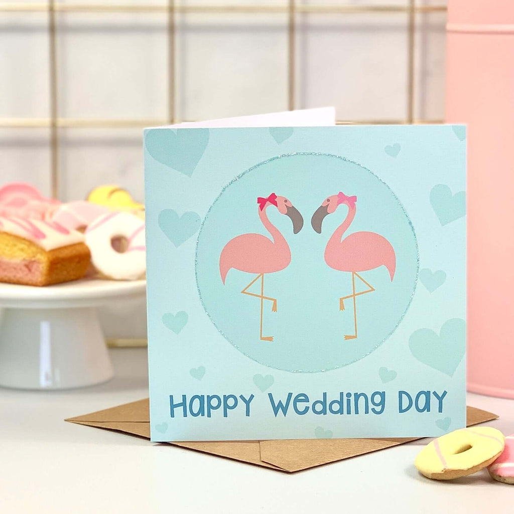 Wedding Card with Mrs and Mrs Flamingo