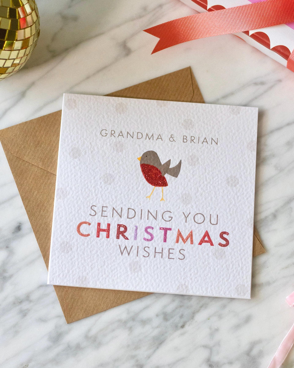 Personalised Robin Christmas Card with Glitter
