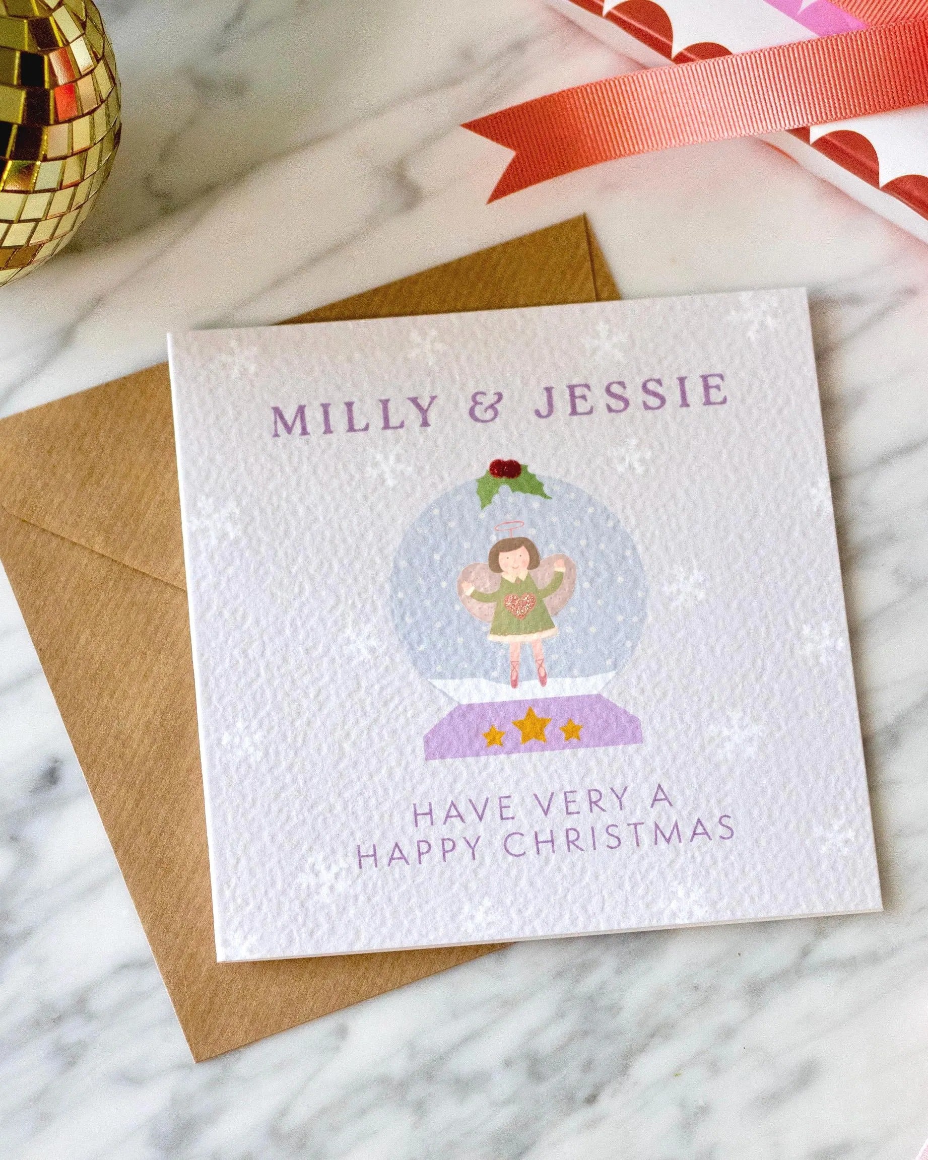 Personalised Fairy Snow Globe Card with Glitter