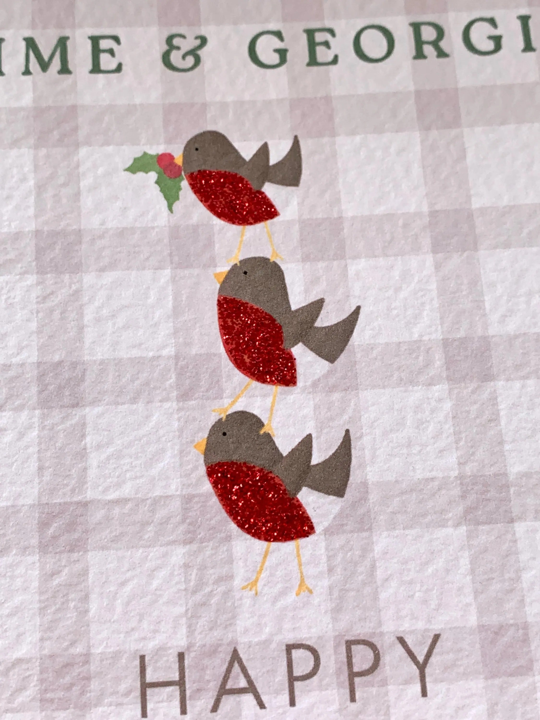 Personalised Robin Christmas Card with Glitter