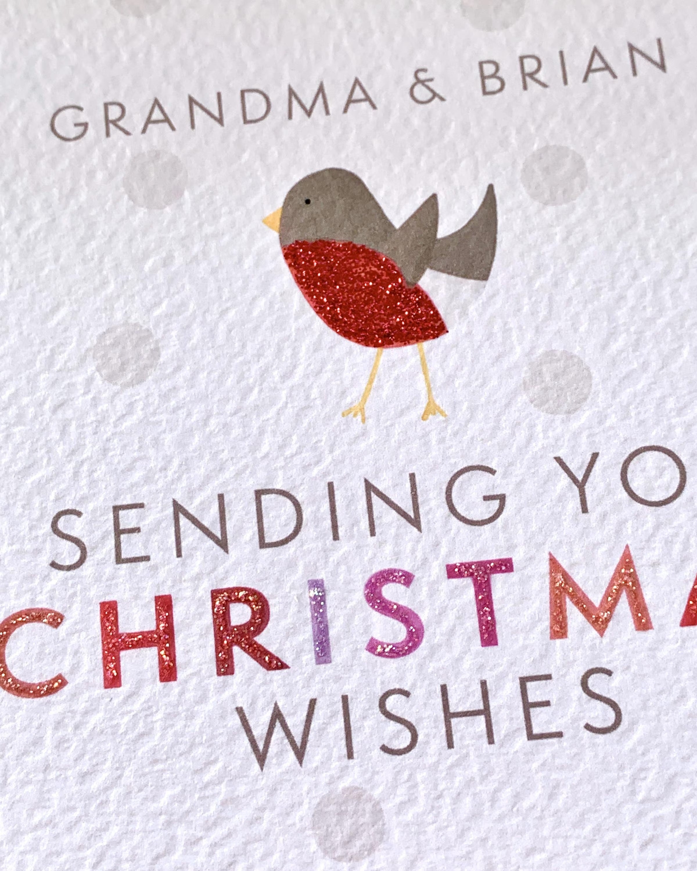Personalised Robin Christmas Card with Glitter