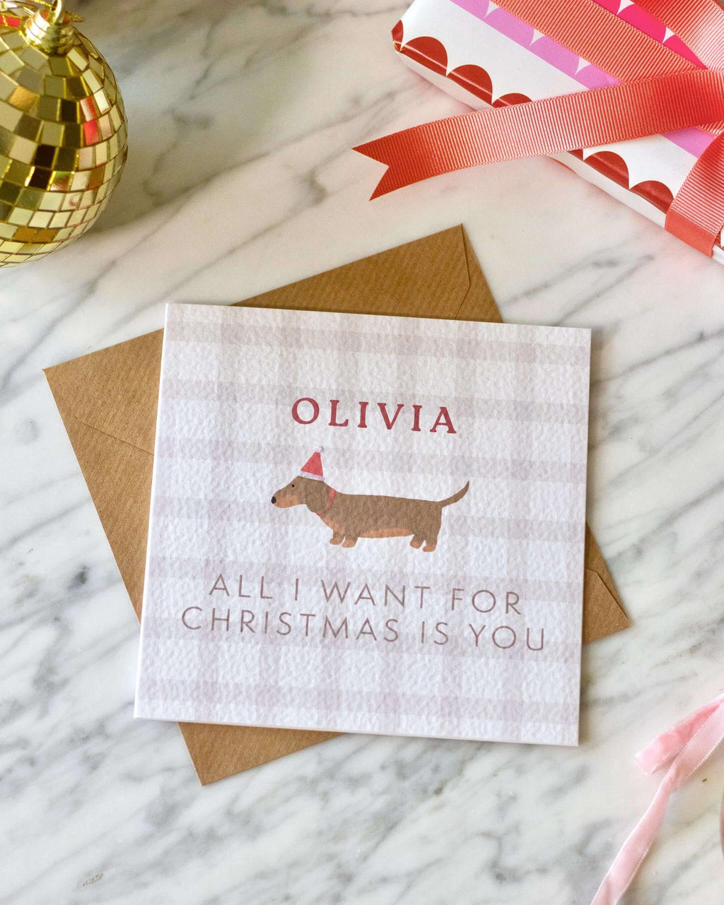 Personalised Sausage Dog Christmas Card with Glitter