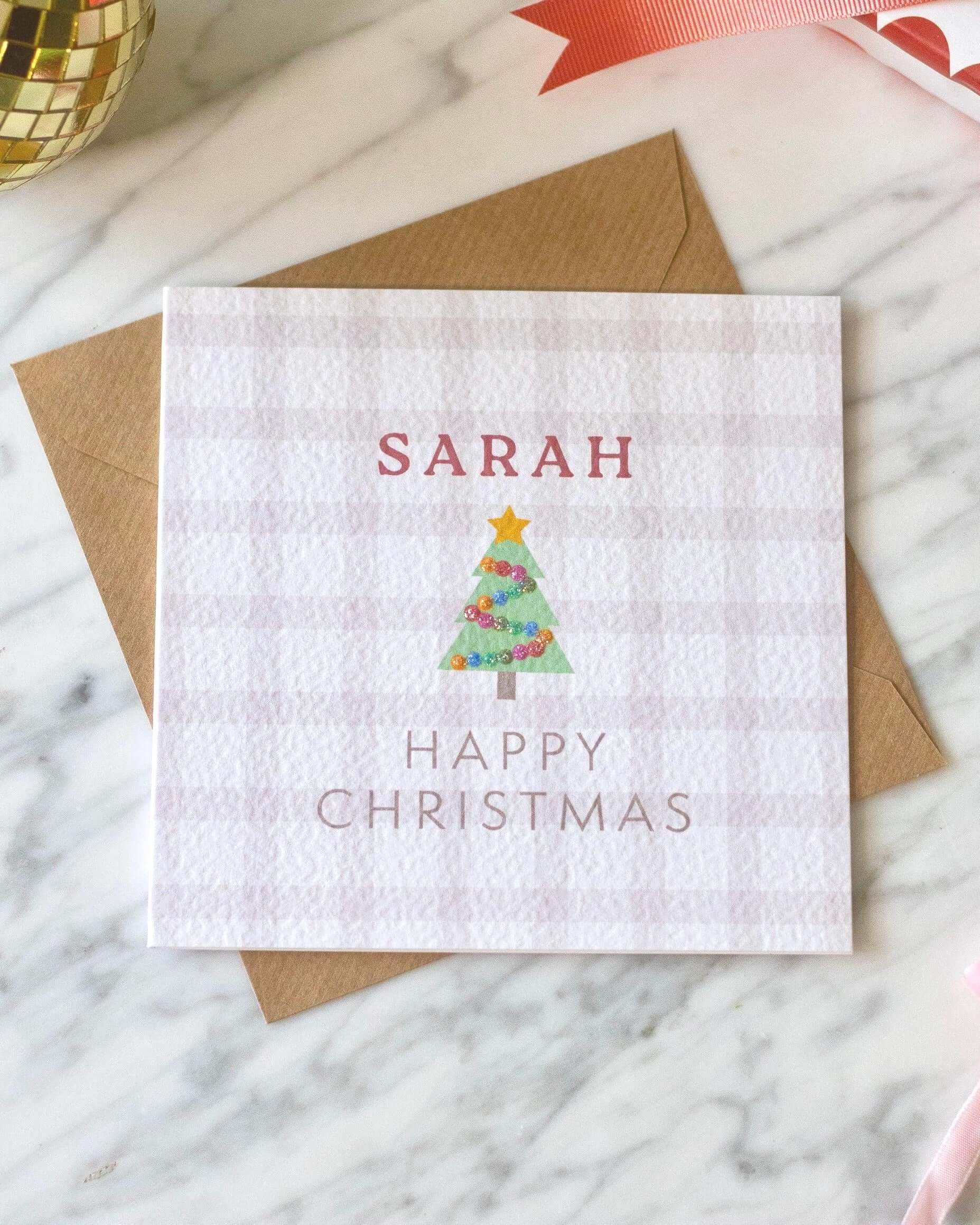 Personalised Christmas Tree Card with Glitter