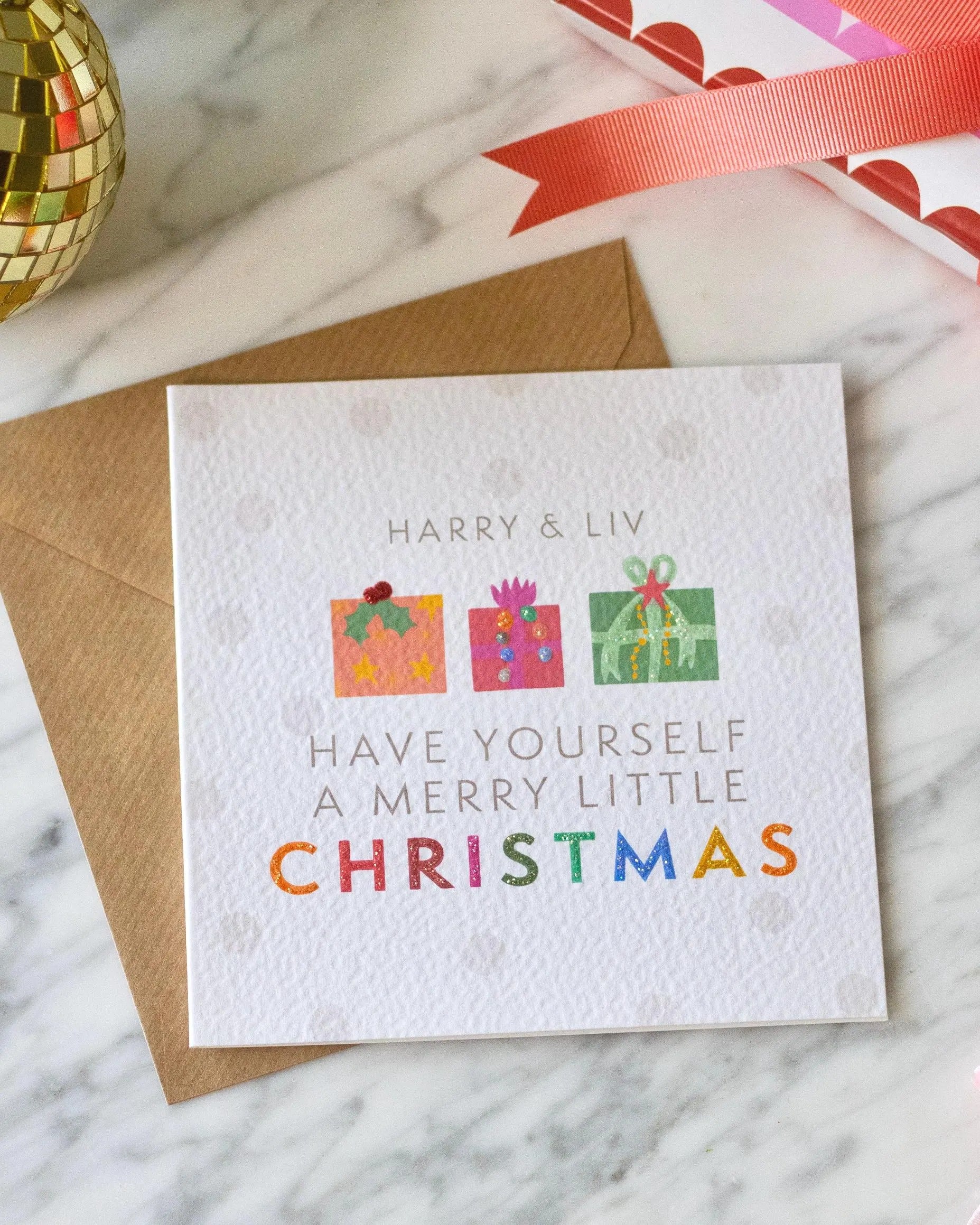 Personalised Christmas Present Card with Glitter