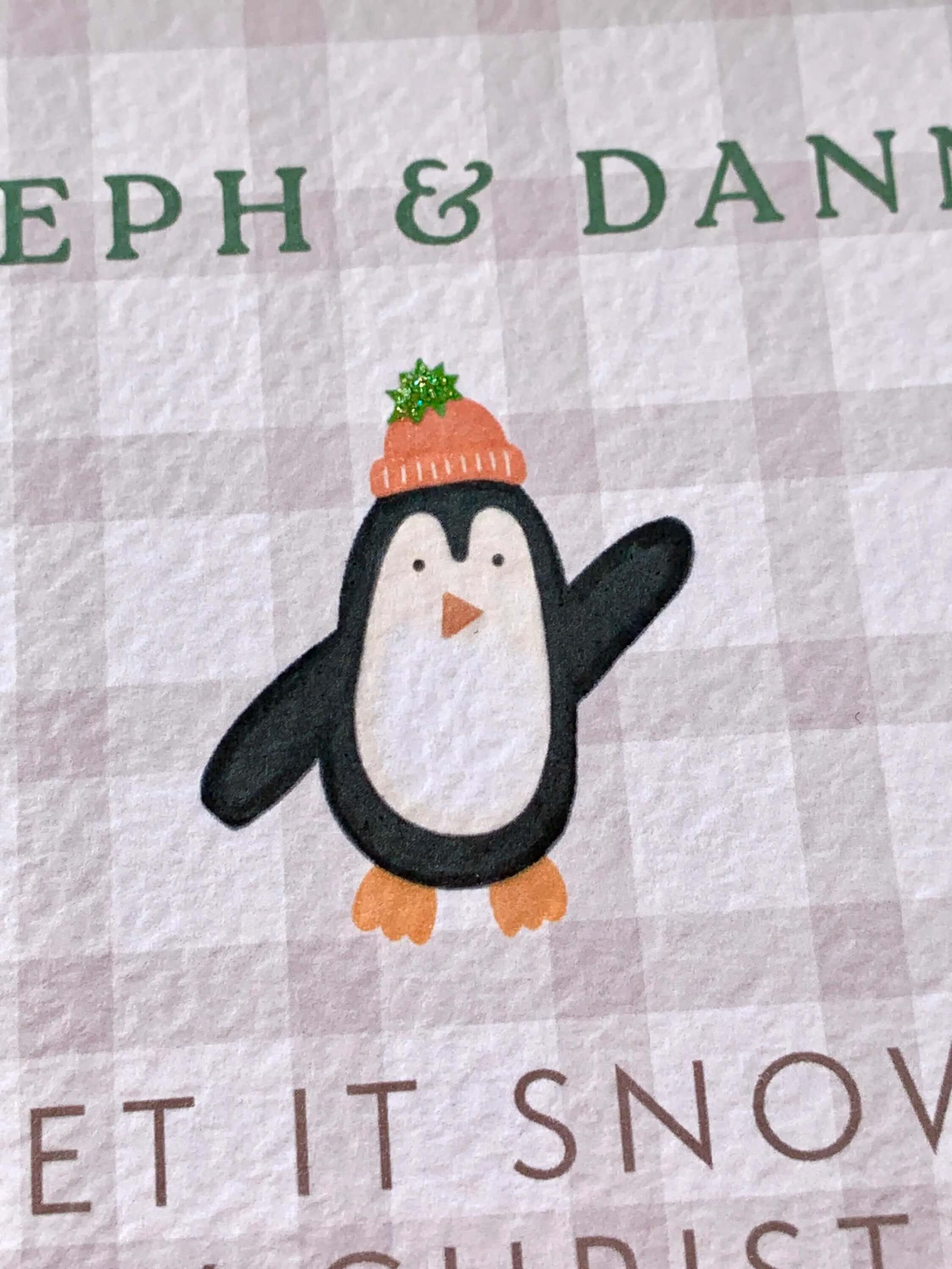 Personalised Penguin Christmas Card with Glitter