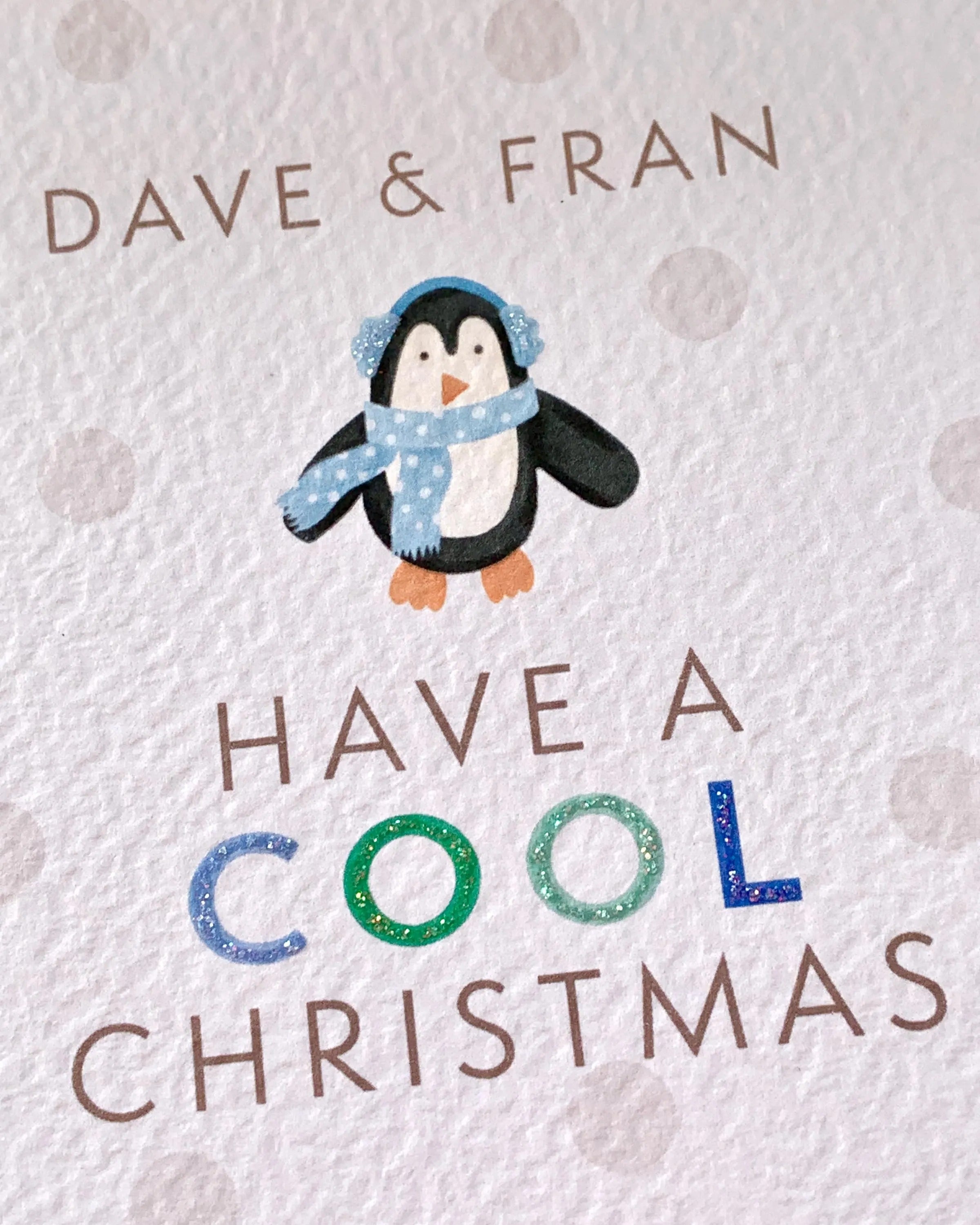 Personalised Penguin Christmas Card with Glitter