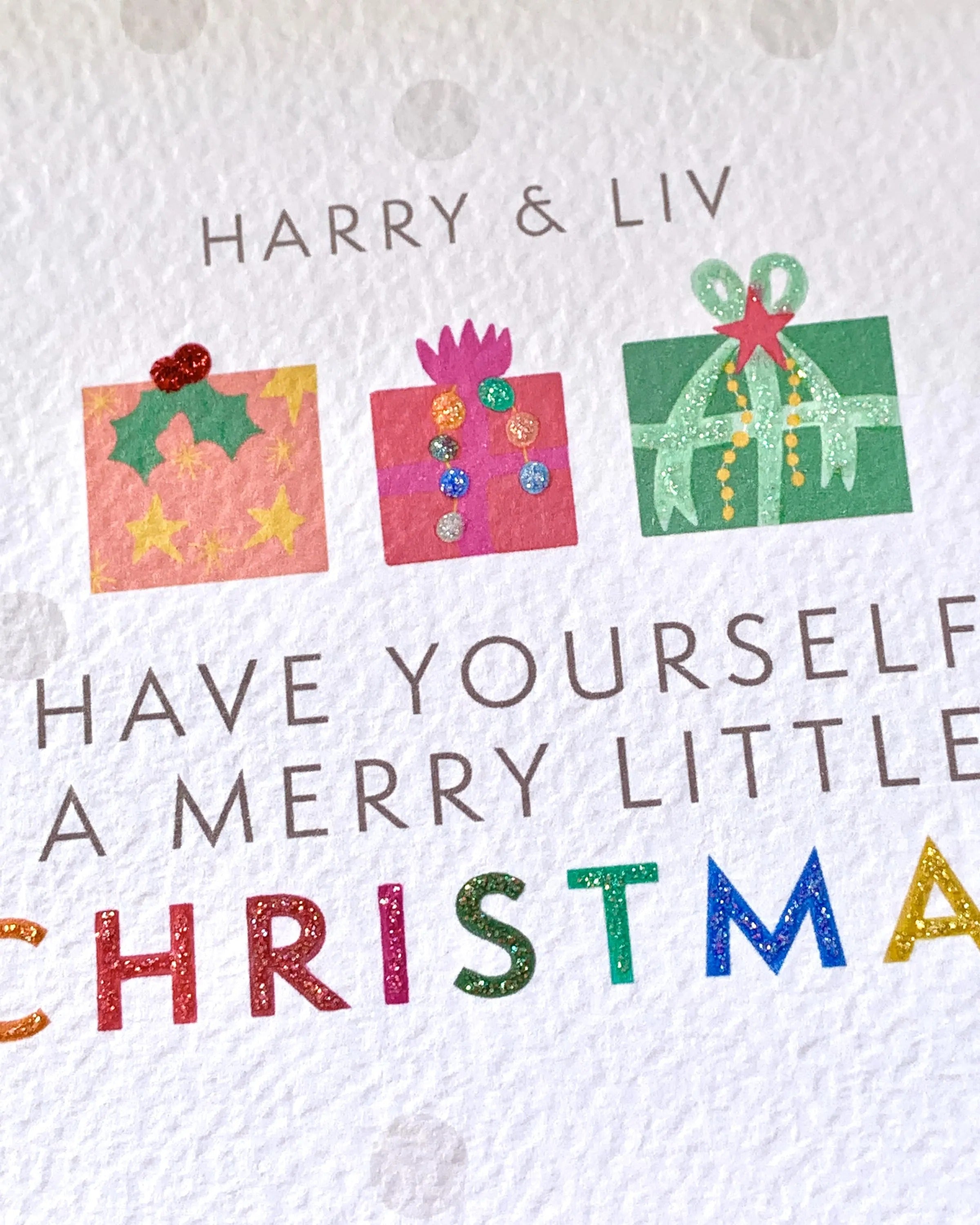 Personalised Christmas Present Card with Glitter