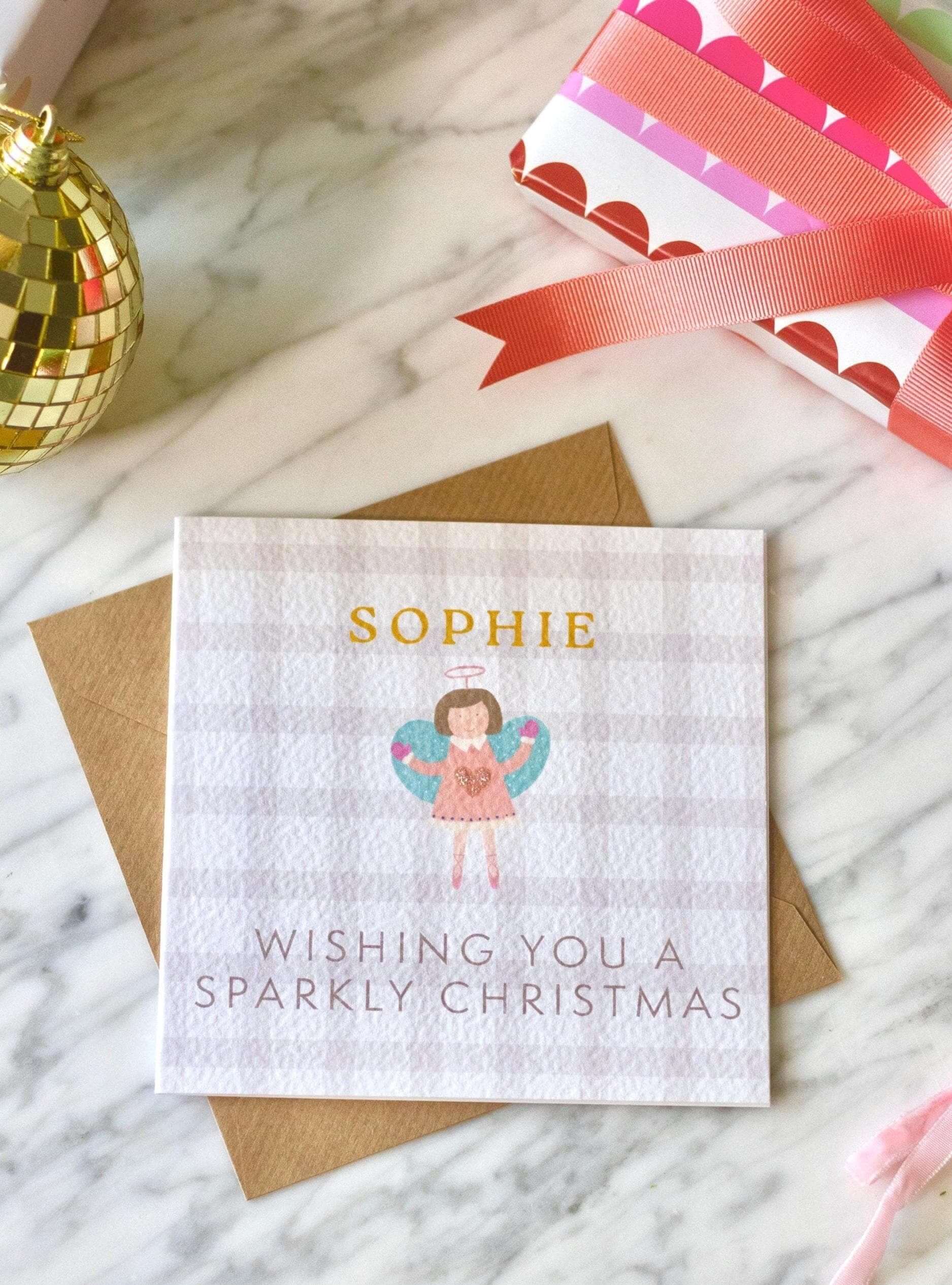 Personalised Glitter Angel Christmas Card