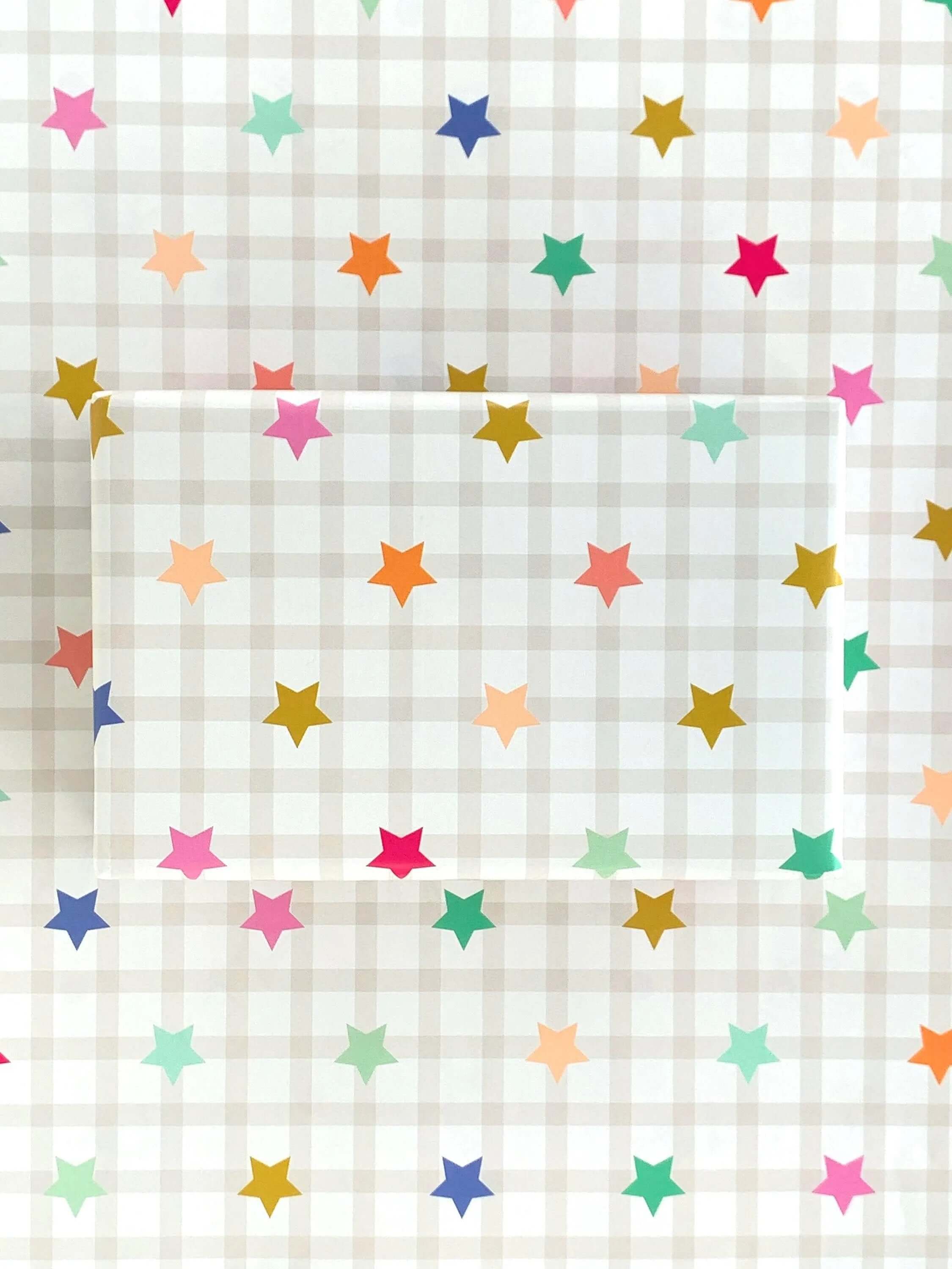 Colourful Gingham and Star Wrapping Paper