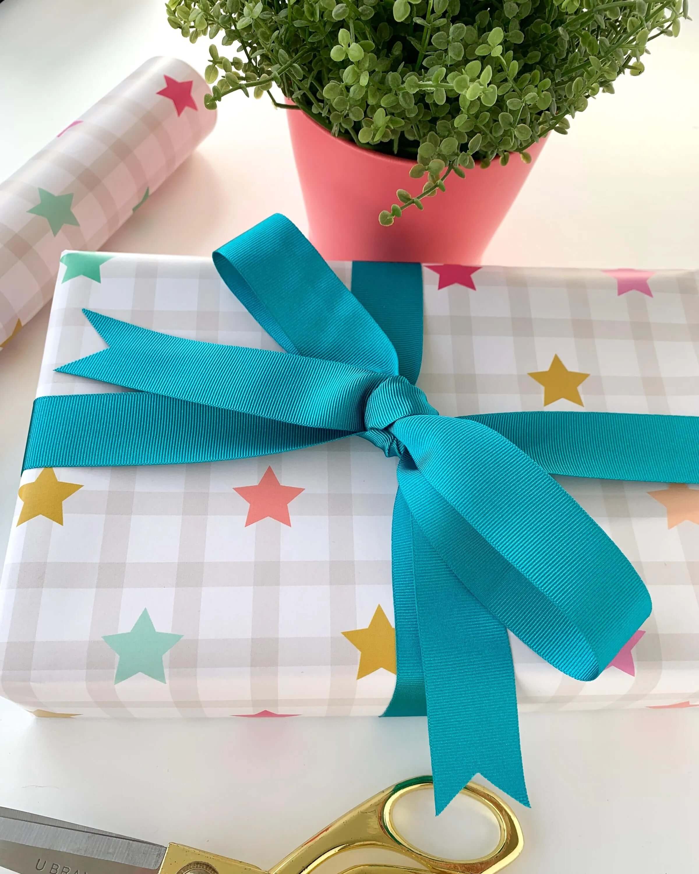 Colourful Gingham and Star Wrapping Paper