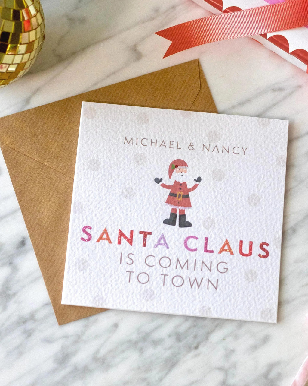 Personalised Santa Claus Christmas Card with Glitter