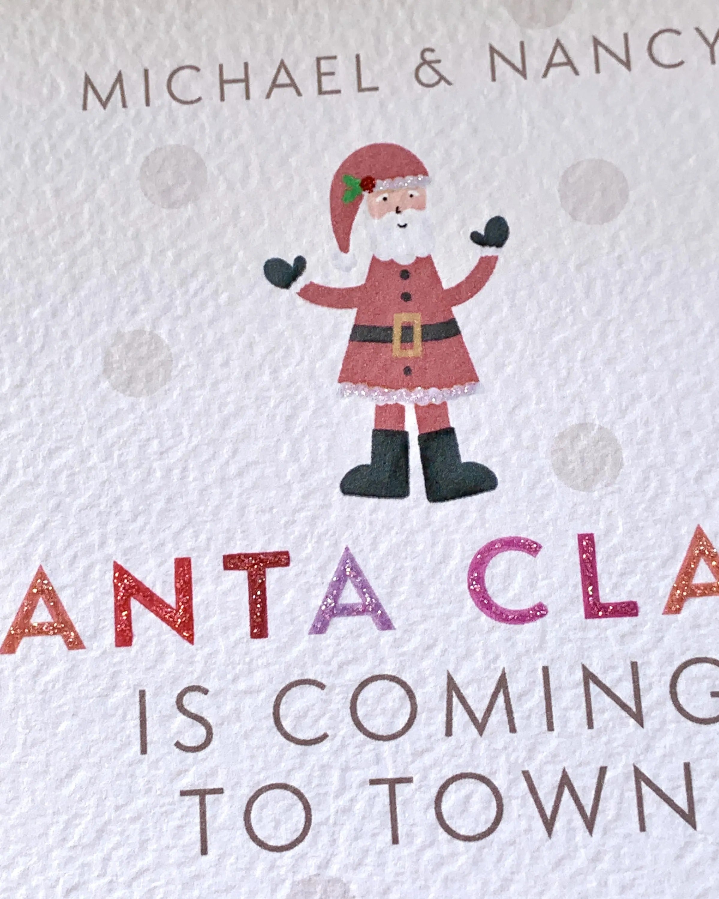 Personalised Santa Claus Christmas Card with Glitter