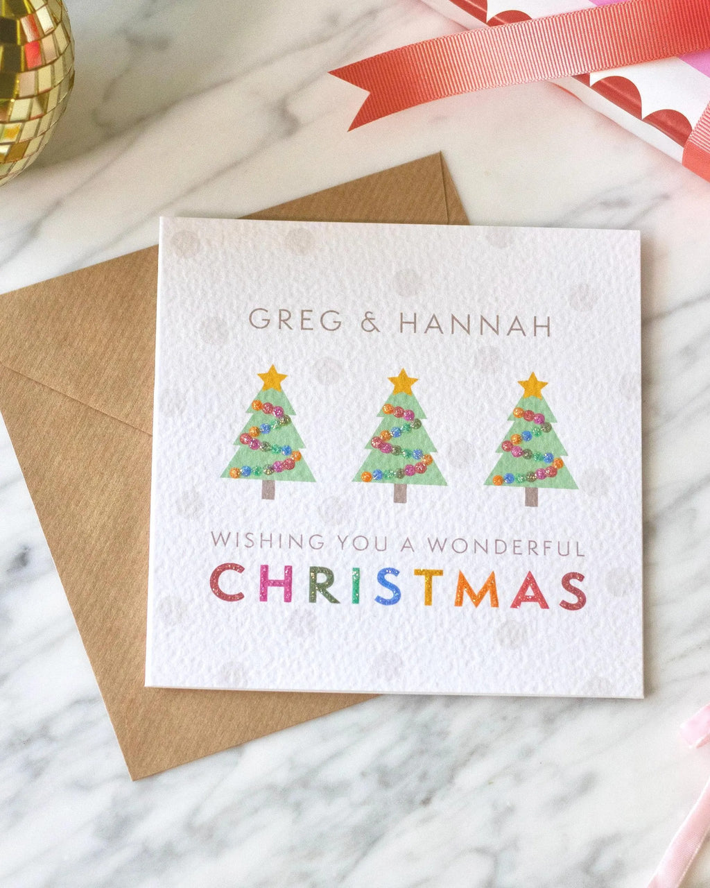 Personalised Christmas Trees Card with Glitter