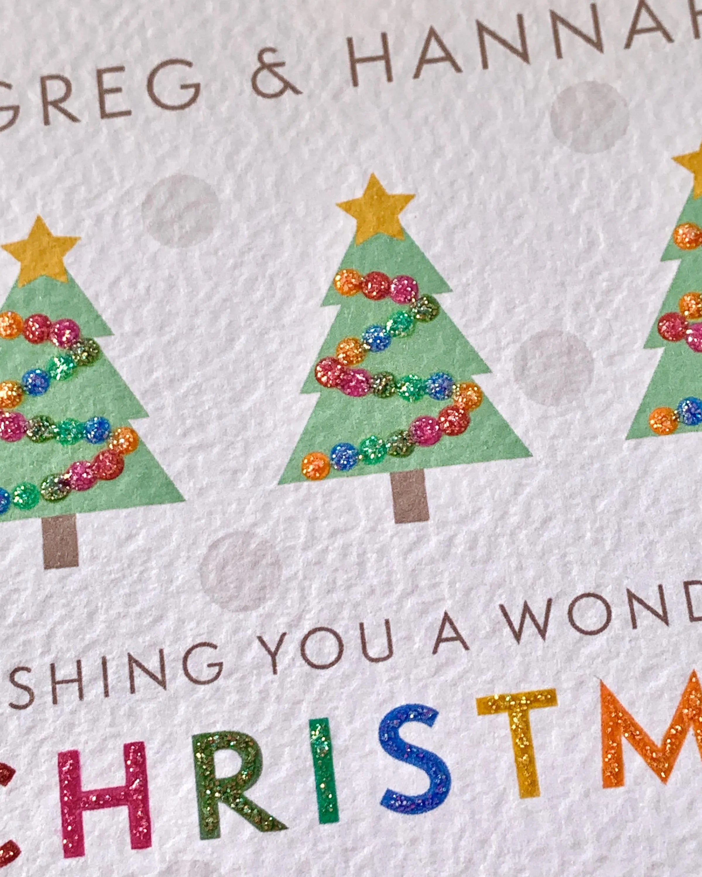 Personalised Christmas Trees Card with Glitter