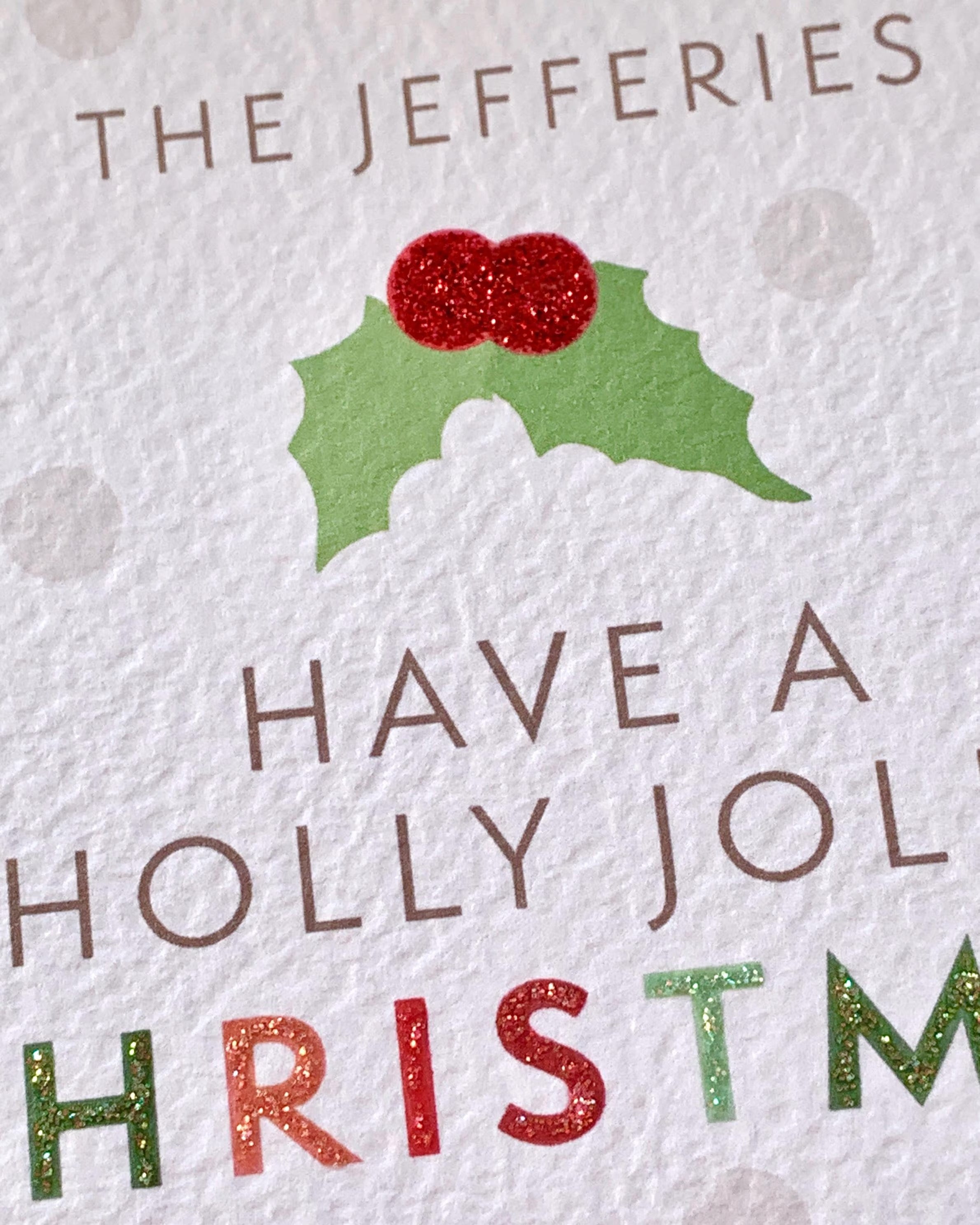 Personalised Holly Jolly Christmas Card with Glitter