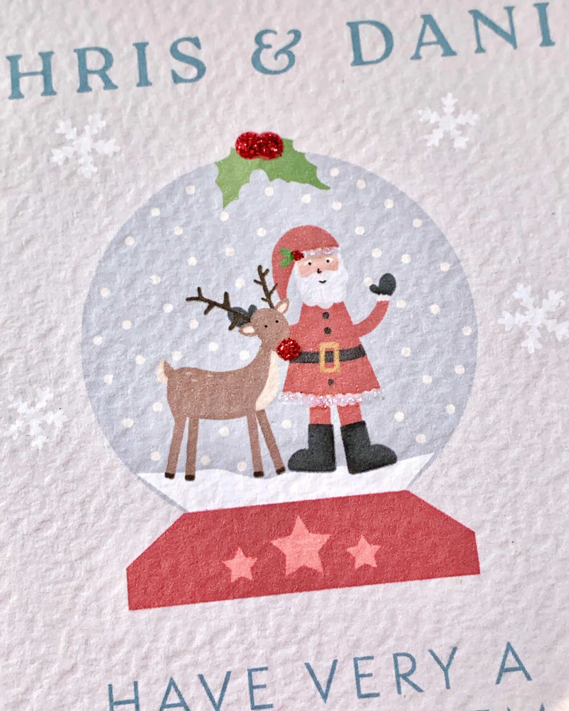 Personalised Father Christmas Snow Globe Card with Glitter