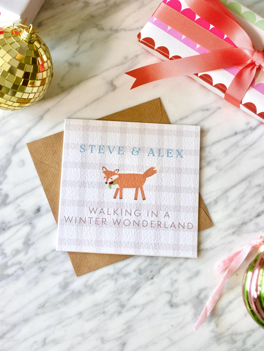 Personalised Fox Christmas Card with Glitter