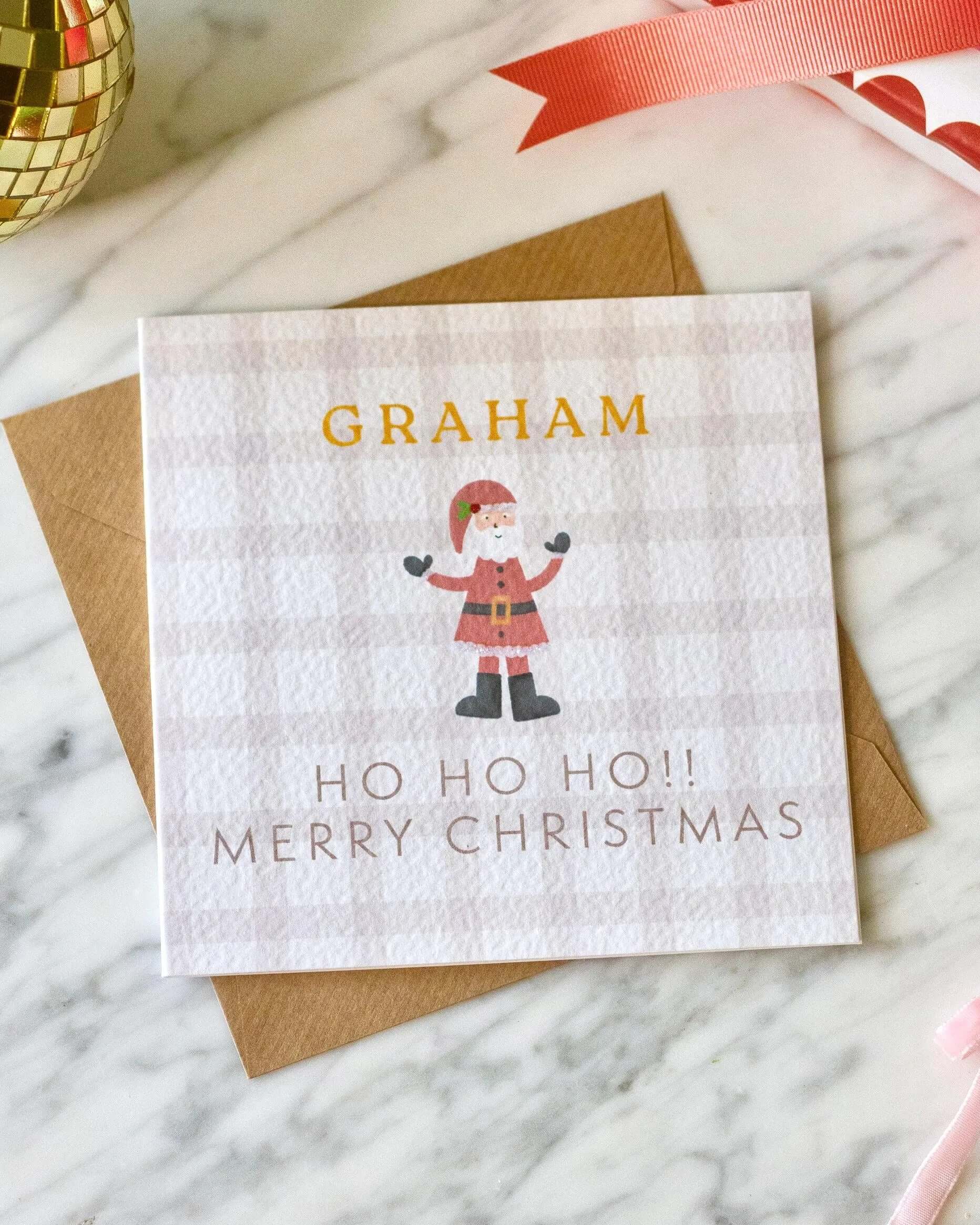 Personalised Father Christmas Card with Glitter