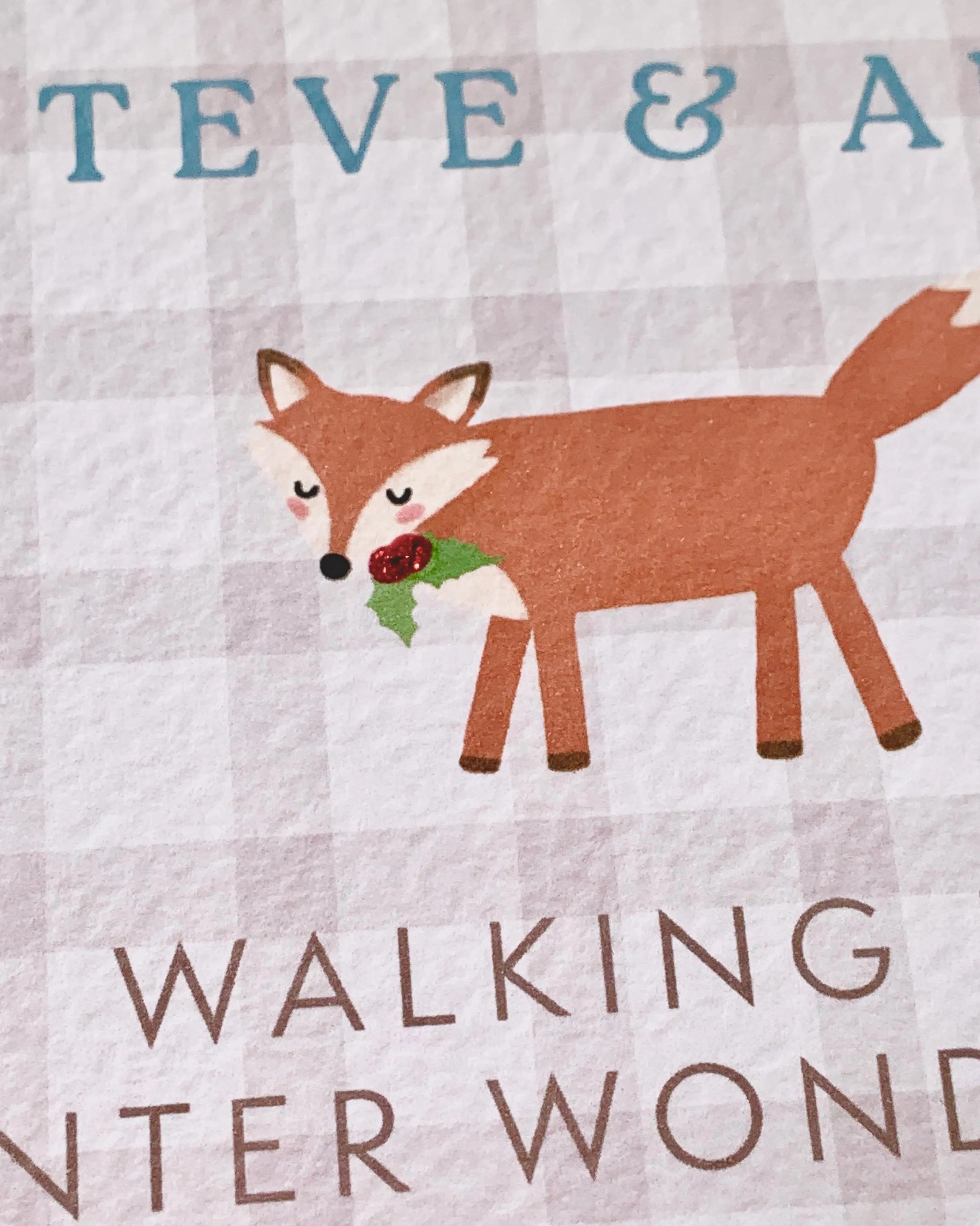 Personalised Fox Christmas Card with Glitter