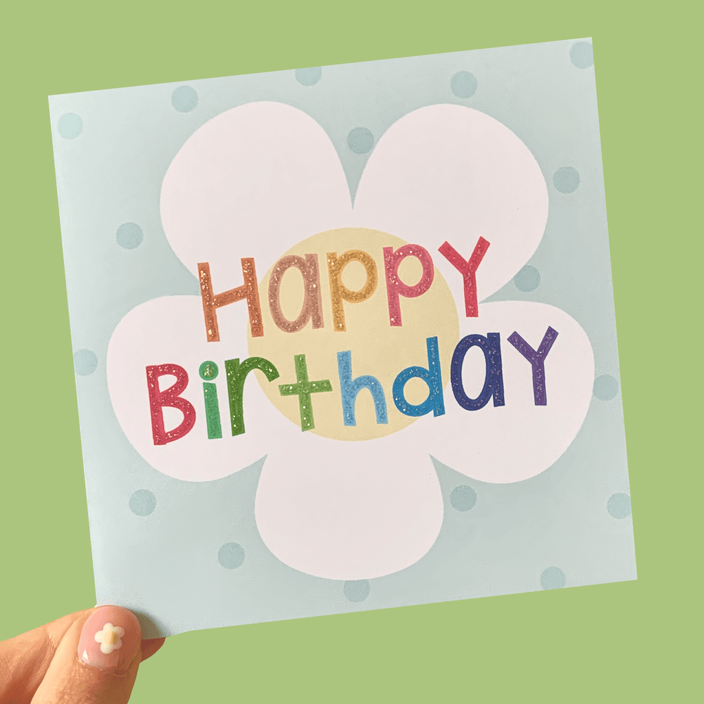 Glittery Daisy Happy Birthday Card